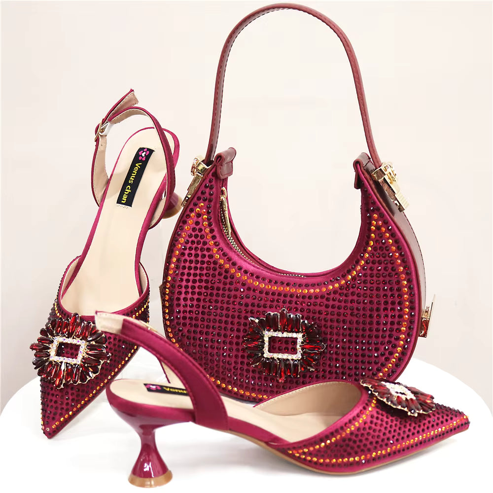 Elegant Crystal Comfortable Evening Shoes And Capacity Bag