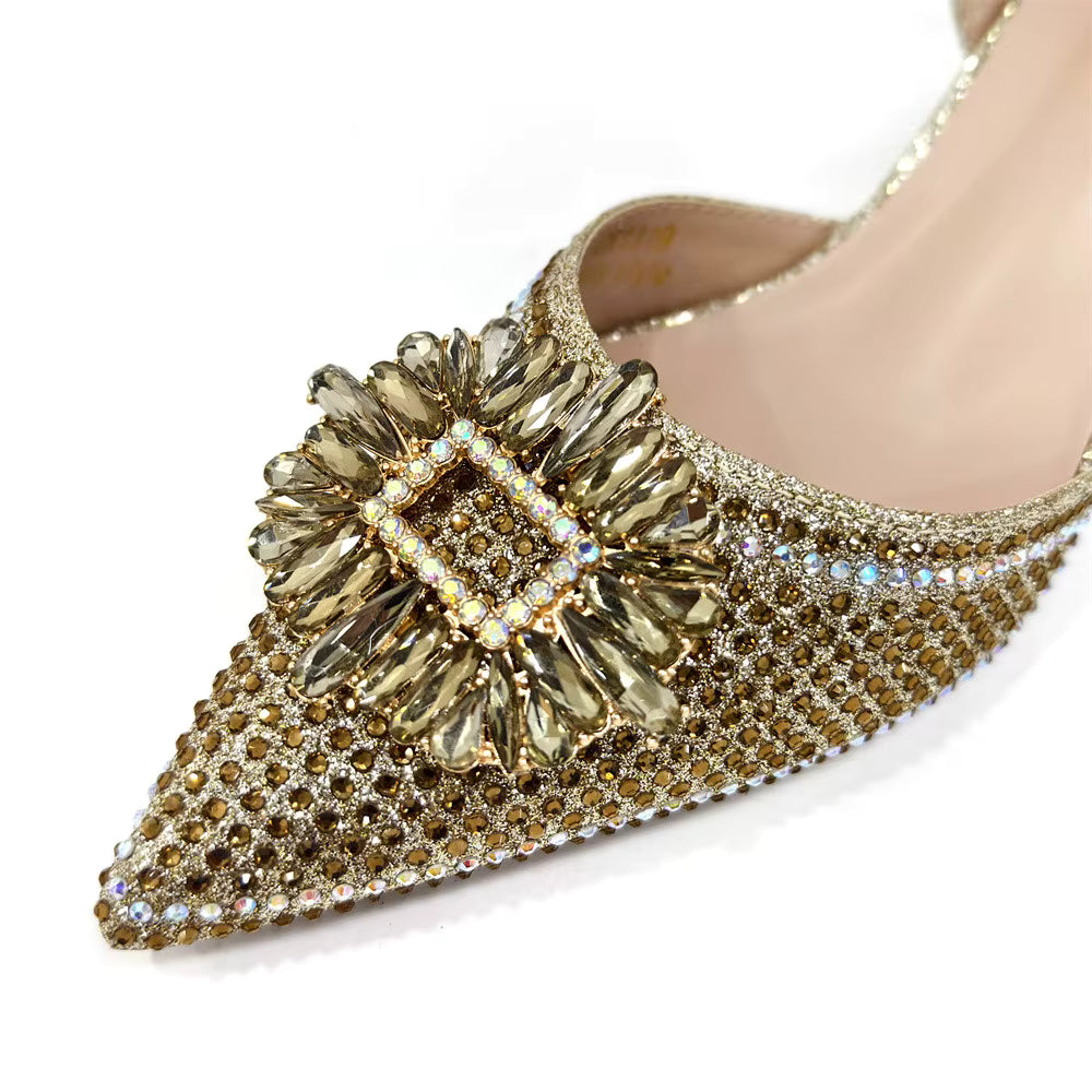Elegant Crystal Comfortable Evening Shoes And Capacity Bag