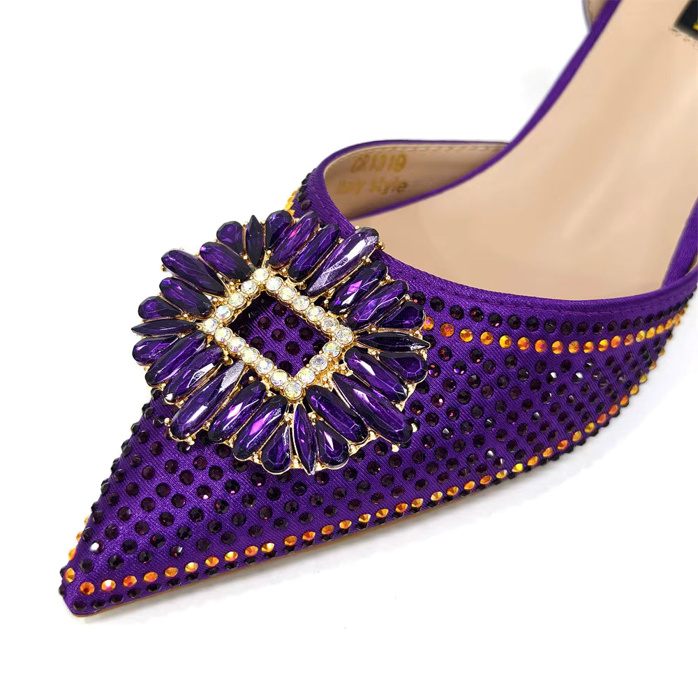 Elegant Crystal Comfortable Evening Shoes And Capacity Bag