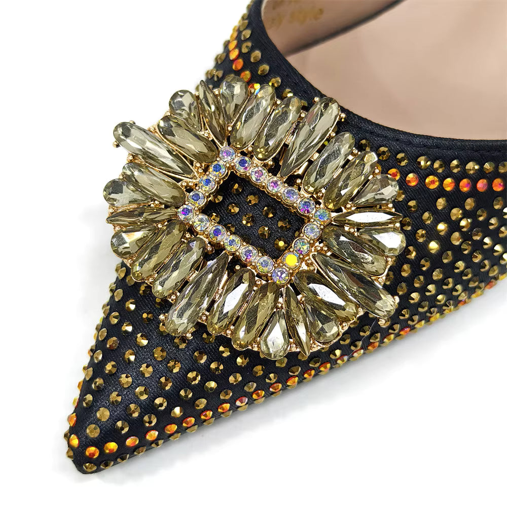 Elegant Crystal Comfortable Evening Shoes And Capacity Bag
