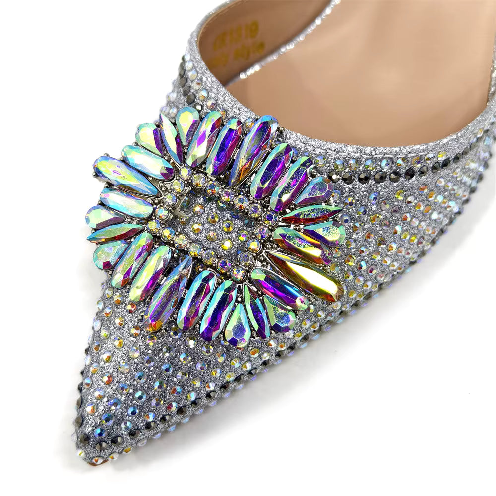Elegant Crystal Comfortable Evening Shoes And Capacity Bag