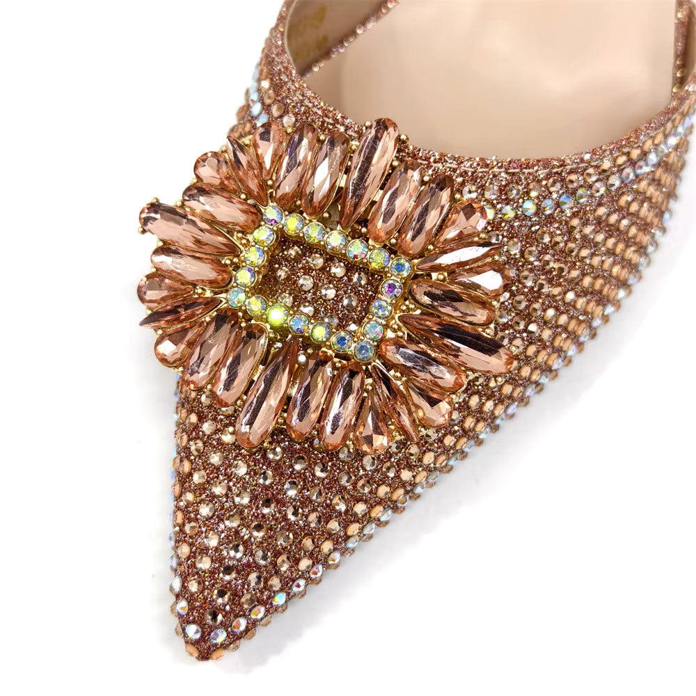 Elegant Crystal Comfortable Evening Shoes And Capacity Bag