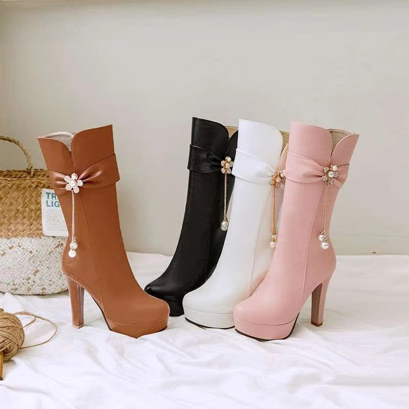 Elegant Crystal High Quality Long High Heel Boots