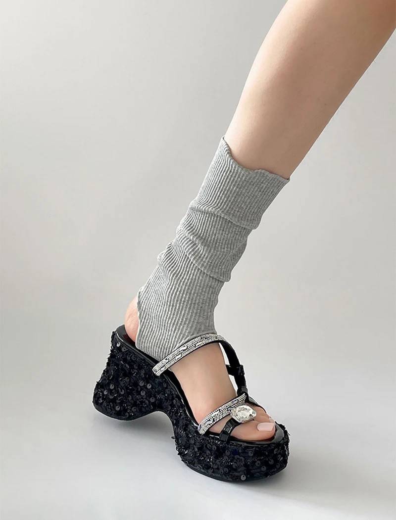 Elegant Crystal Narrow Band Platform Thick Bottom Wedges Heel Slides Sandals