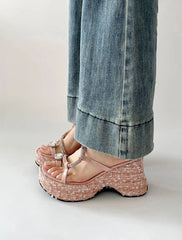 Elegant Crystal Narrow Band Platform Thick Bottom Wedges Heel Slides Sandals