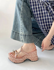 Elegant Crystal Narrow Band Platform Thick Bottom Wedges Heel Slides Sandals