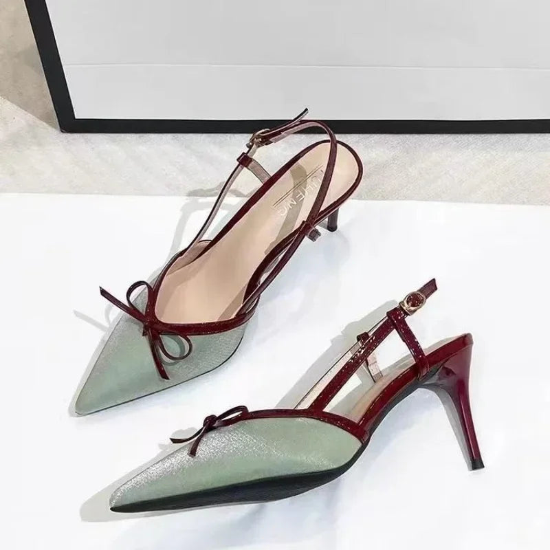 Elegant Decorative Bow Stiletto Sling-back High Heels Sandals