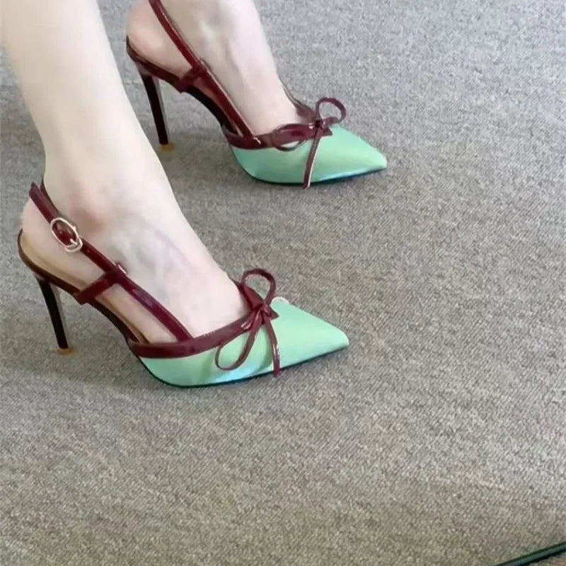 Elegant Decorative Bow Stiletto Sling-back High Heels Sandals