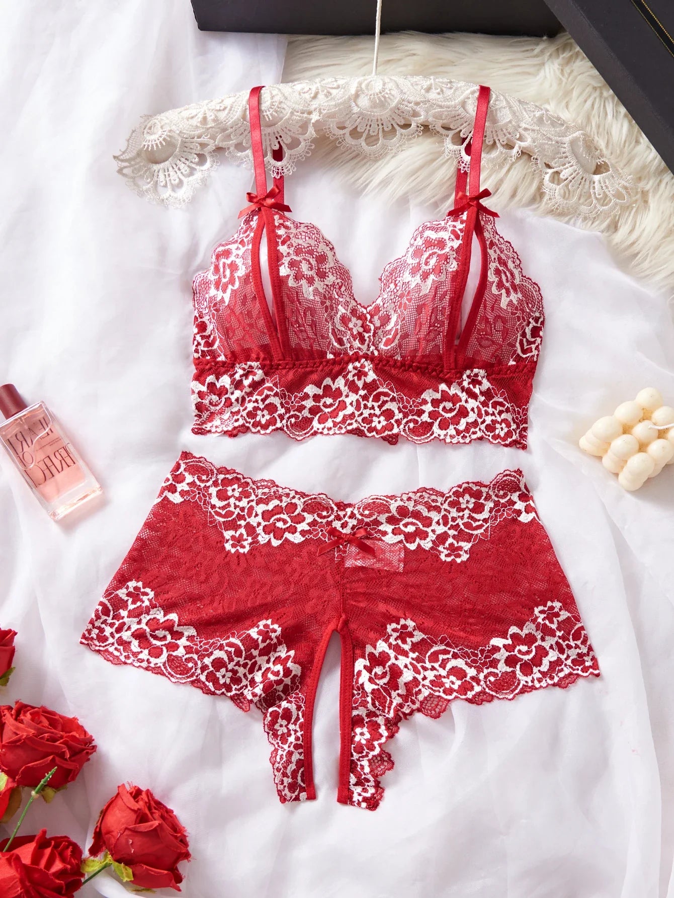 Elegant Design Open Chest Bra And Crotchless Panties Set Com