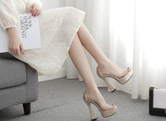 Elegant Design PVC Transparent Rhinestone Platform Peep Toes High Heels Pumps