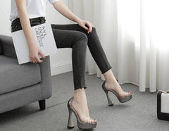 Elegant Design PVC Transparent Rhinestone Platform Peep Toes High Heels Pumps