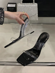 Elegant Designer Crystal PVC Transparent Square Wedges High Heels