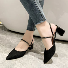 Elegant Fashion Pull On Corduroy Pointed Toe Sandals