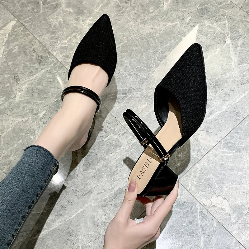Elegant Fashion Pull On Corduroy Pointed Toe Sandals