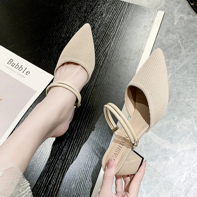 Elegant Fashion Pull On Corduroy Pointed Toe Sandals
