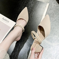 Elegant Fashion Pull On Corduroy Pointed Toe Sandals