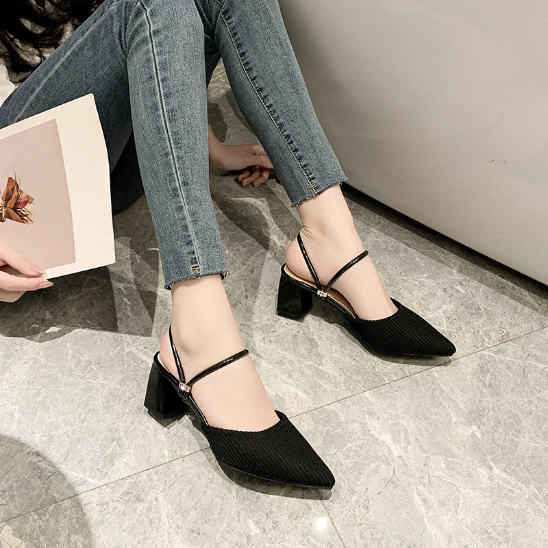 Elegant Fashion Pull On Corduroy Pointed Toe Sandals