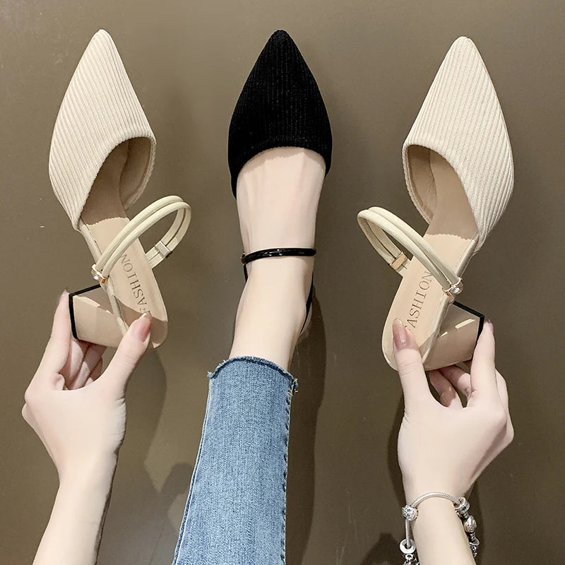 Elegant Fashion Pull On Corduroy Pointed Toe Sandals