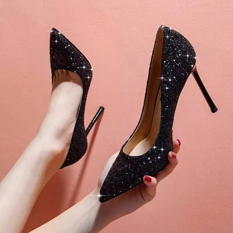 Elegant Fashion Slim Sequin Pointed Stiletto High Heels