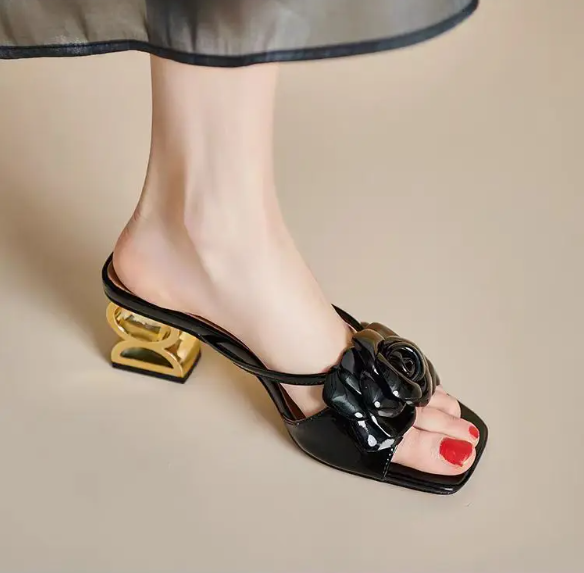 Elegant Fashion Synthetic Flowers Open Back Strap Sandals