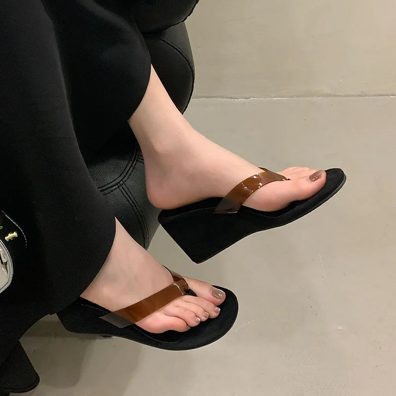 Elegant Fashion Transparent Round Toe Rubber Wedges Sandals