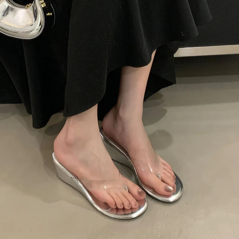 Elegant Fashion Transparent Round Toe Rubber Wedges Sandals