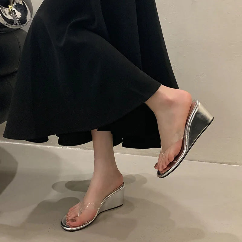 Elegant Fashion Transparent Round Toe Rubber Wedges Sandals
