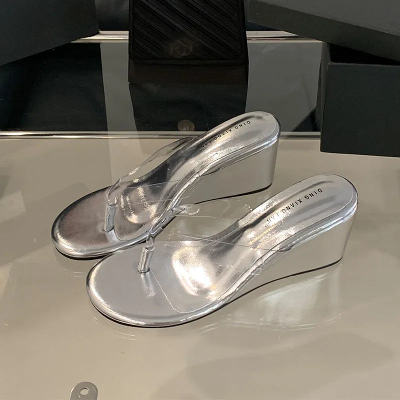 Elegant Fashion Transparent Round Toe Rubber Wedges Sandals