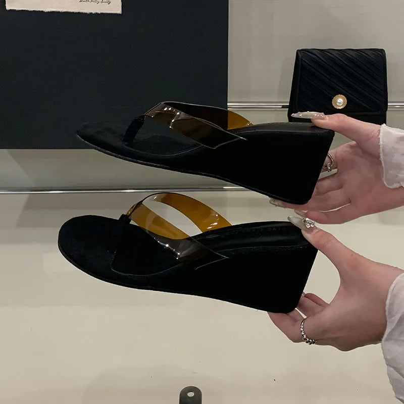 Elegant Fashion Transparent Round Toe Rubber Wedges Sandals