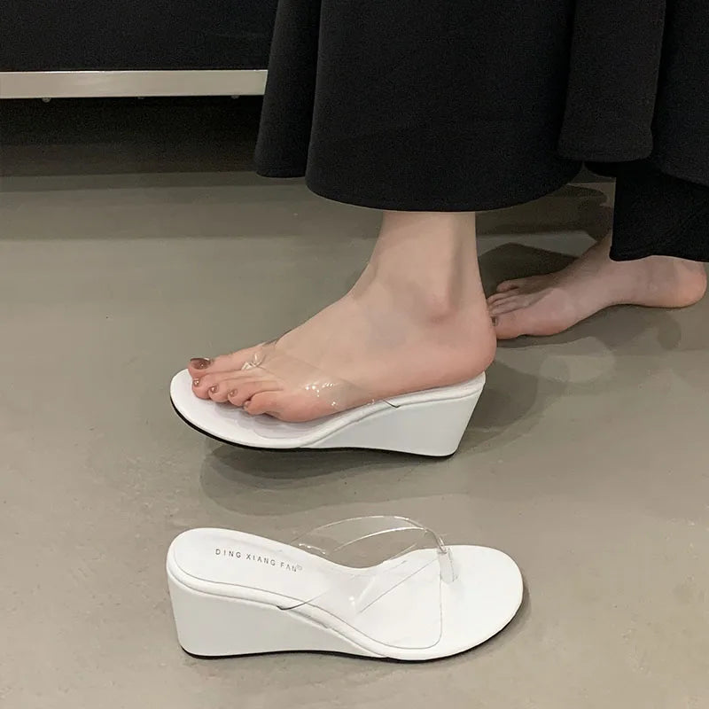 Elegant Fashion Transparent Round Toe Rubber Wedges Sandals