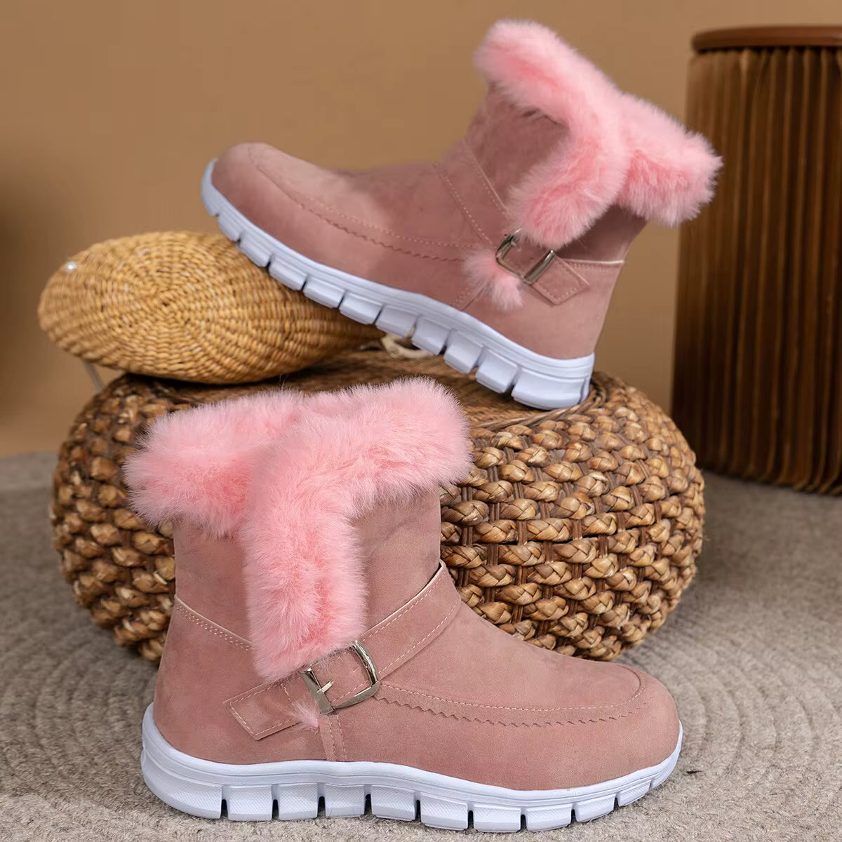 Elegant Faux Fur Plus Size Non-Slip Waterproof Mid-Calf Boots