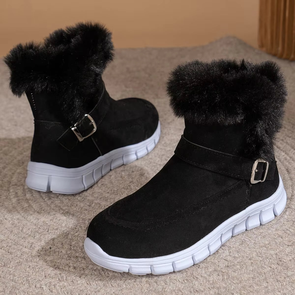Elegant Faux Fur Plus Size Non-Slip Waterproof Mid-Calf Boots