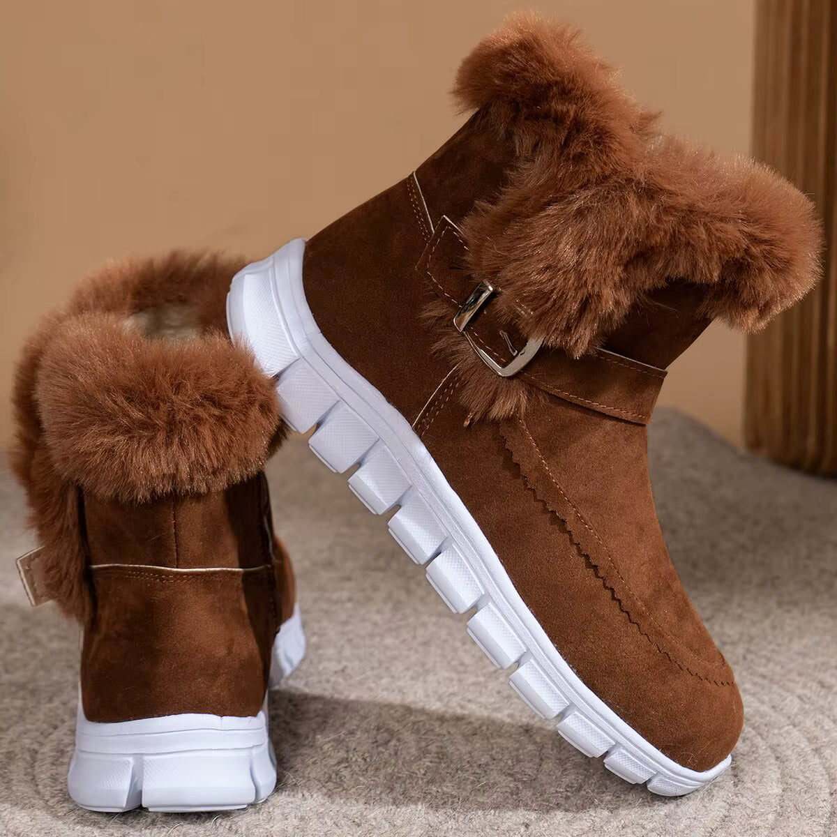Elegant Faux Fur Plus Size Non-Slip Waterproof Mid-Calf Boots