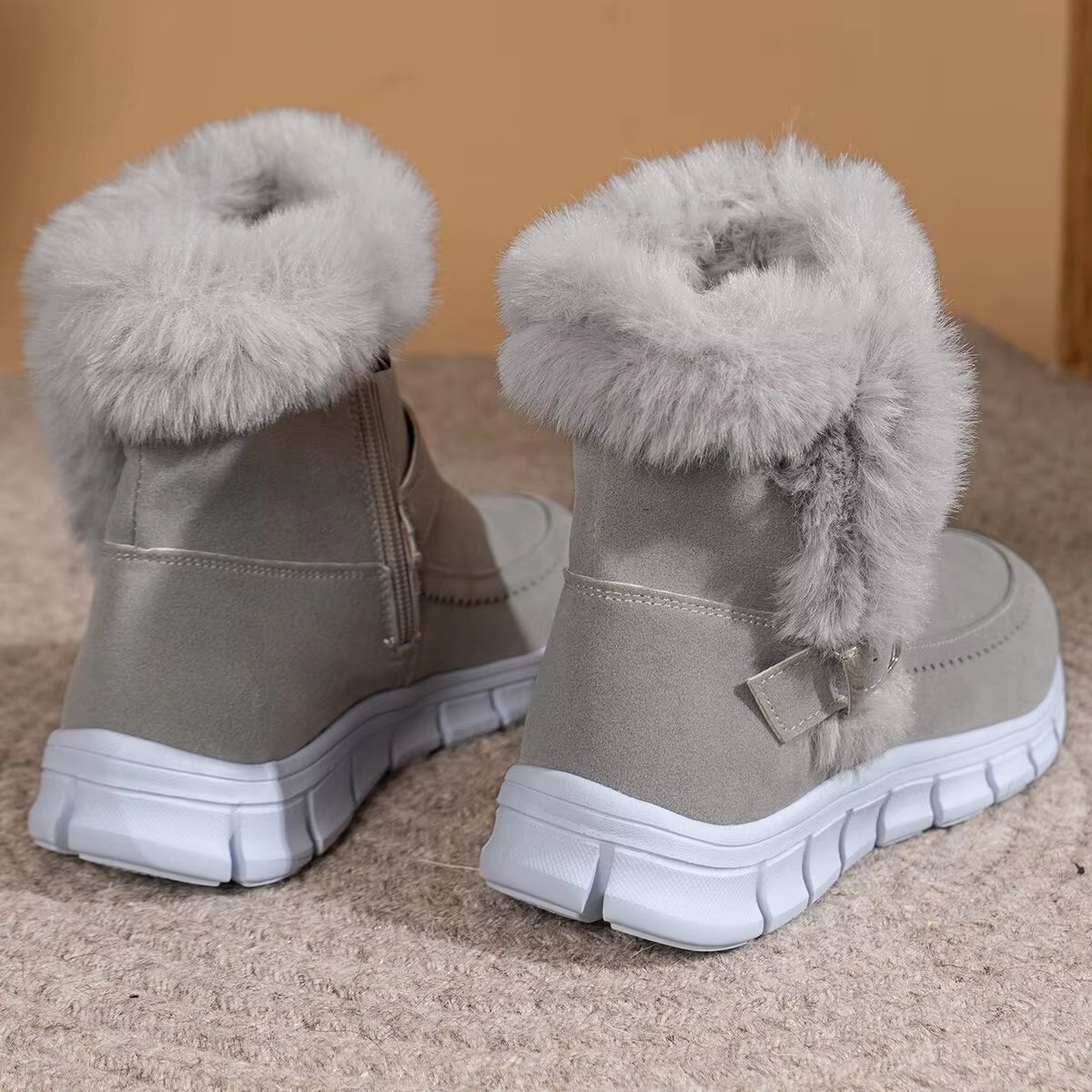 Elegant Faux Fur Plus Size Non-Slip Waterproof Mid-Calf Boots