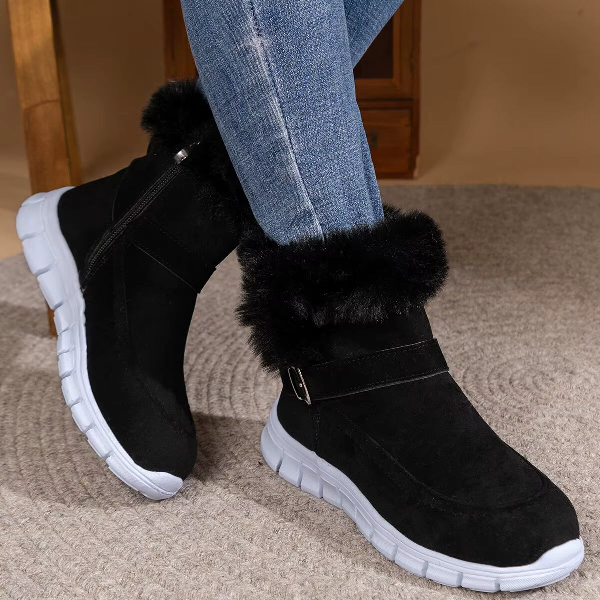 Elegant Faux Fur Plus Size Non-Slip Waterproof Mid-Calf Boots