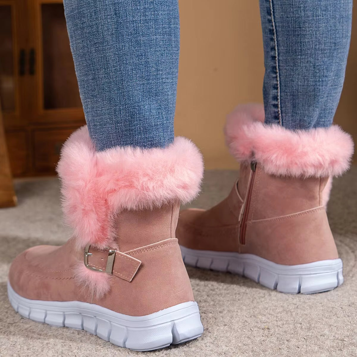Elegant Faux Fur Plus Size Non-Slip Waterproof Mid-Calf Boots