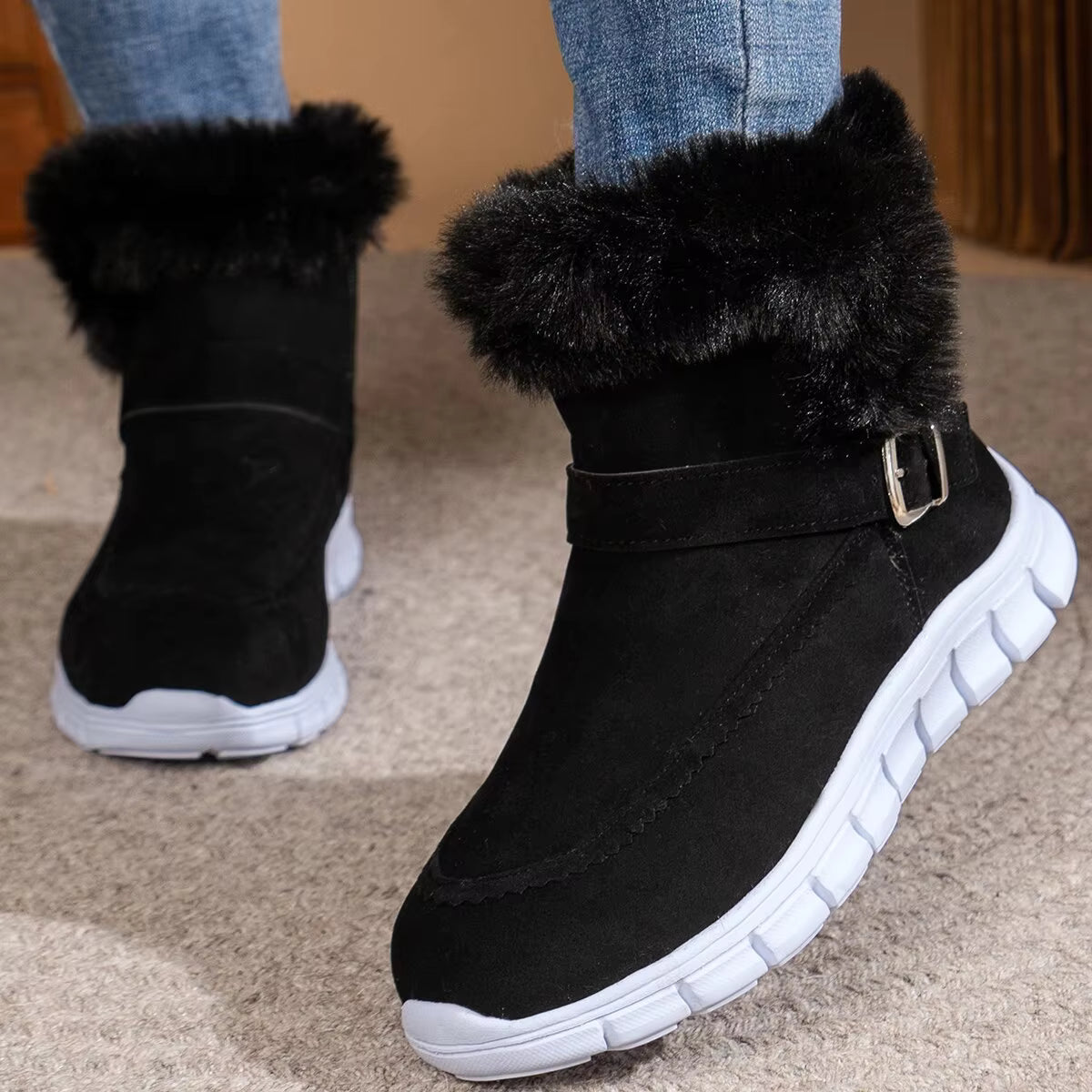 Elegant Faux Fur Plus Size Non-Slip Waterproof Mid-Calf Boots