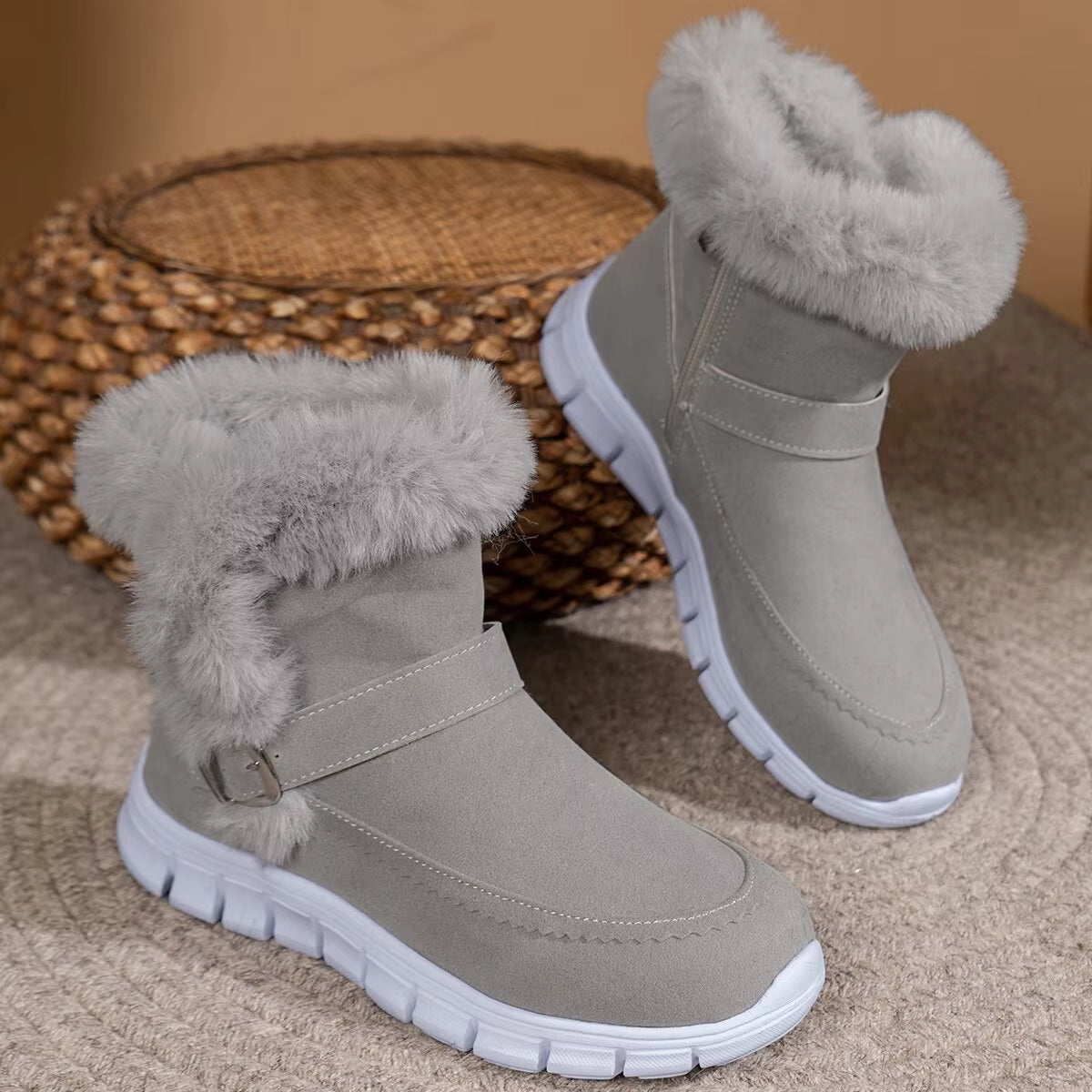 Elegant Faux Fur Plus Size Non-Slip Waterproof Mid-Calf Boots