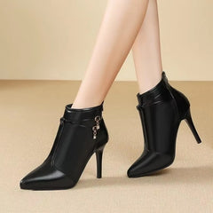 Elegant Faux Suede Metal Decoration High Heels Ankle Boots