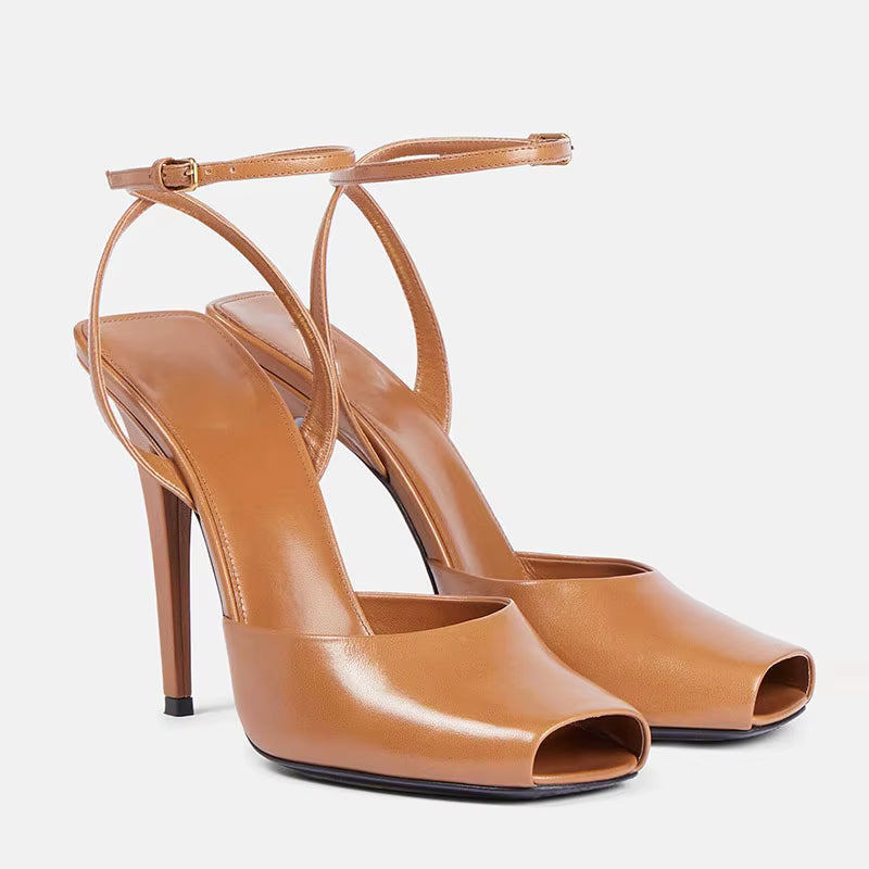 Elegant Fish Mouth Buckle and Open Toe Thin Heel
