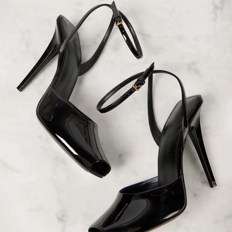 Elegant Fish Mouth Buckle and Open Toe Thin Heel