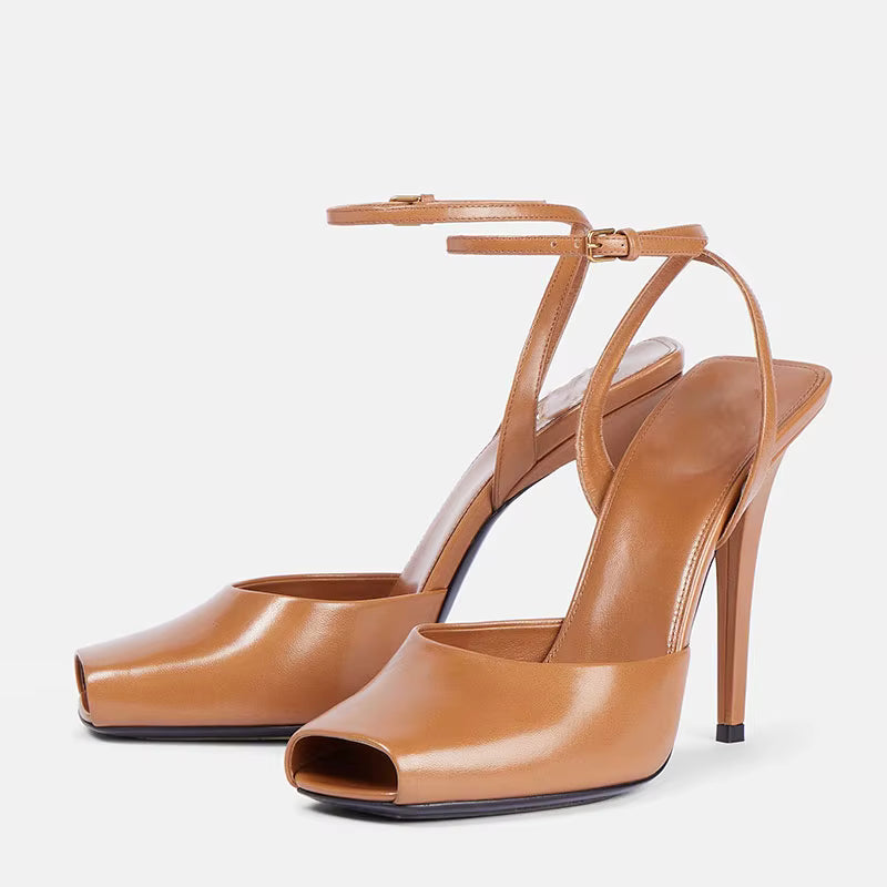 Elegant Fish Mouth Buckle and Open Toe Thin Heel
