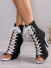 Elegant Fish Mouth Front Buckle Large Size Open Toe Short Tube High Heels Boots