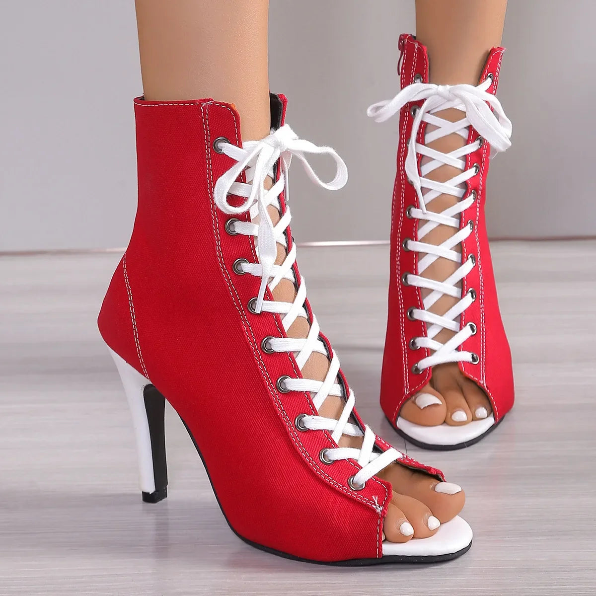 Elegant Fish Mouth Front Buckle Large Size Open Toe Short Tube High Heels Boots