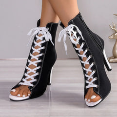 Elegant Fish Mouth Front Buckle Large Size Open Toe Short Tube High Heels Boots