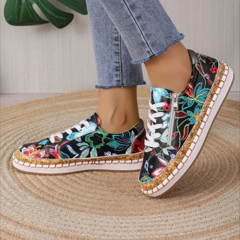 Elegant Floral Printed SLIP-ON Round Toe Casual Flat Shoes