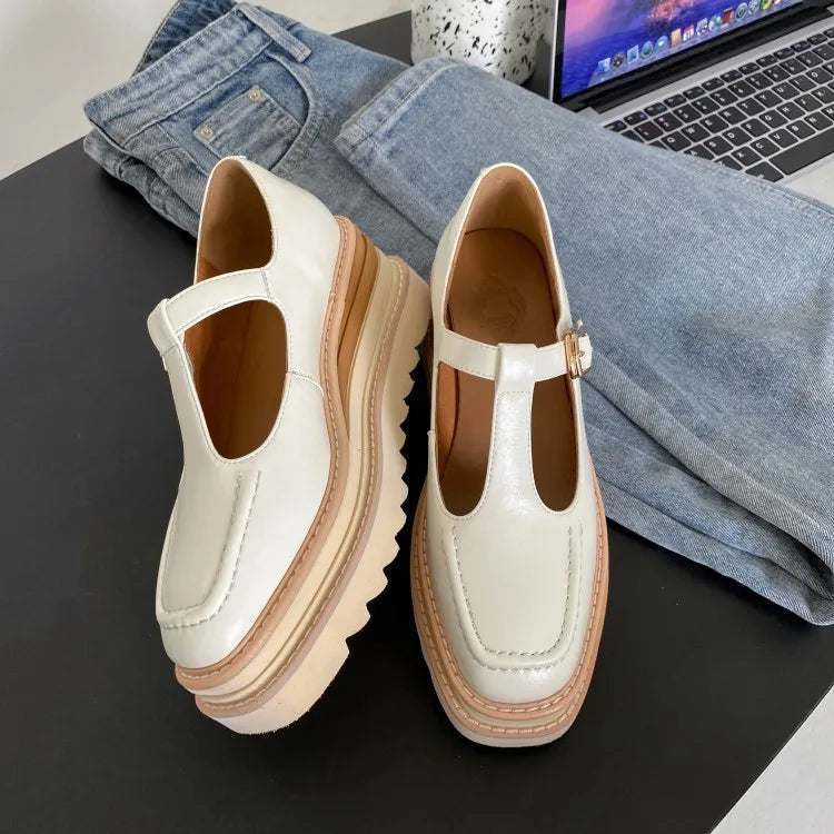 Elegant Genuine Leather Lace-up High Heels Cow Leather Wedges Sandals