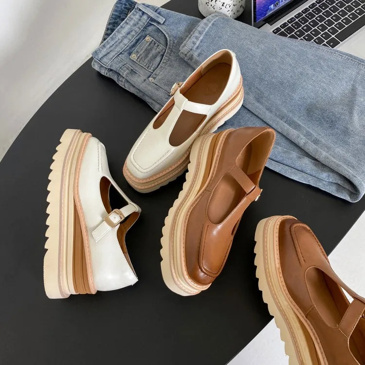 Elegant Genuine Leather Lace-up High Heels Cow Leather Wedges Sandals