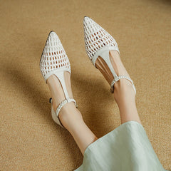 Elegant Buckle Strap Genuine Leather Pointed Toe Thin High Heel Sandals