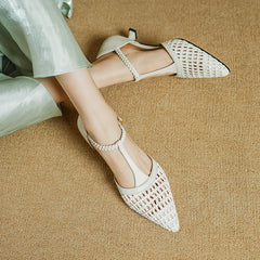 Elegant Buckle Strap Genuine Leather Pointed Toe Thin High Heel Sandals
